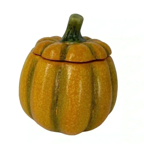 VINTAGE HALLOWEEN CERAMIC PUMPKIN DECOR SHELF STORAGE CENTER PIECE CANDY BOWL - Picture 9 of 12